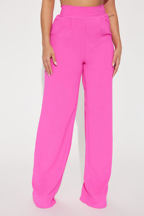 Hot Pink High Waisted Front Slit Hem Pants | Lime Lush